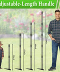 Comparison of Heavy Duty Garden Hoe With Adjustable Long Handle From 30 To 72 Inches next to a child and adult, showing height options.