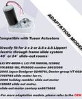 High-Performance RV Slide Out Actuator Motor Replacement Assembly with 18:1 Gear Ratio and 12V DC Power shown with compatibility info