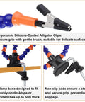 Close-up of Pro Soldering Helping Hands Clamp Stand with flexible gooseneck showing alligator clips and desk clamp.