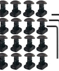 16 Piece M5 T Nut Metric Camming Screw Kit With Dead Nuts Secure Thread Locking Bolts For Standard Rail Systems showing black cam lock screws and hex keys.