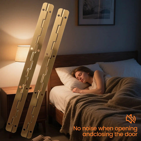 Heavy Duty Long Folding Butt Hinges In Classic Antique Bronze Finish Pack Of Four Rock Solid Iron Hardware Built Tough For Wood Doors Window Shelves And DIY Projects No Hassle Mounting Kit Included displayed beside a sleeping person.