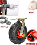 Built Different Heavy Duty Swivel Trolley Casters With Steel Plates And Flat Free Rubber Wheels 900 Lb Load Rating close-up of rubber wheel with ball bearings and inflation port