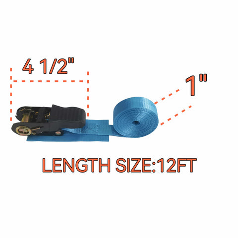 Heavy Duty Ratchet Tie Downs 4 Pack 12 Ft Each 1000 Lb Break Strength For Securing Canoes Kayaks Paddleboards Skis And Gear