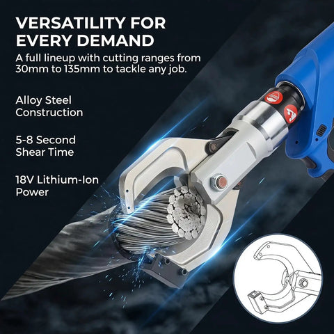 18V Cordless Cable Cutters Heavy Duty Electric Wire Cutters With Hydraulic Shears, Dual Battery Pack, Battery Powered Cable Cutting Tool For 10-120mm Aluminum And Armored Cu Al Cable EZ-135C cutting 135mm aluminum cable
