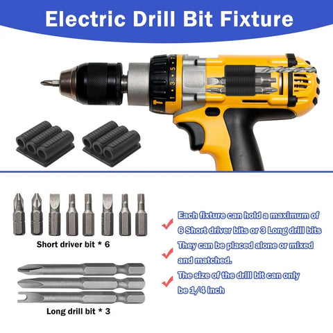 Four Pack Drill Bit Holder Tool Holster For Impact Drivers And Drills With Adhesive Drill Add On And Easy Access To Six Driver Bits