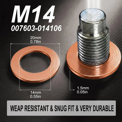 15 Pack 14mm Copper Oil Drain Plug Gasket Washers Replacement Set For Leak Free Seals High Temperature Durability Corrosion Resistant M14 Engine Maintenance Kit, M14 washer