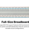 All In One Electronics Prototyping Starter Kit With 830 Point Breadboard And Type-C Power Supply, showing full-size breadboard.