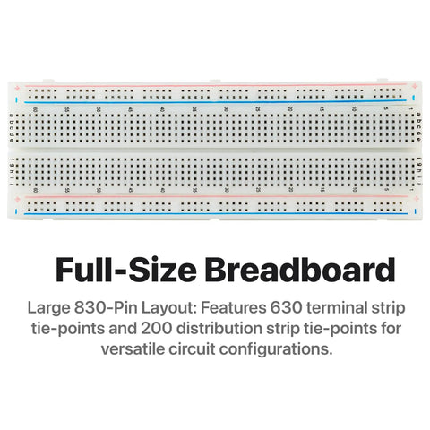 All In One Electronics Prototyping Starter Kit With 830 Point Breadboard And Type-C Power Supply, showing full-size breadboard.
