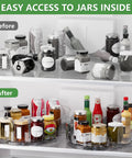 Before and after fridge organization using Smooth Spin Rectangular Lazy Susan Turntable for condiments and spices.