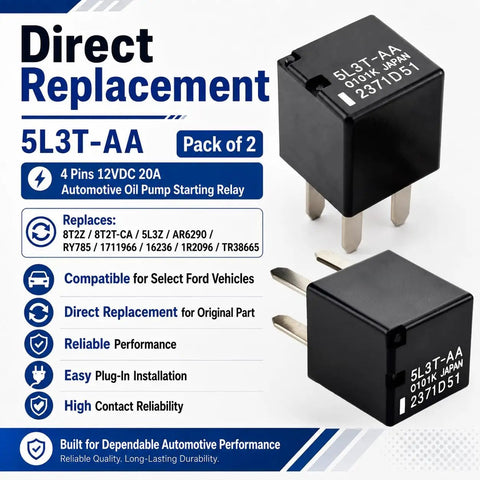 Ford Oil Pump Starting Relay 12V DC 20A, 4 Pins, Replacement Pack of 2 for 5L3T-AA, Compatible With Ford Vehicles, High Quality Automotive Relay for Reliable Engine Start and Long Lasting Performance, pack of 2 black cube relays