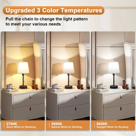 Set Of 2 Cozy Bedside Lamps For Bedrooms With 3 Color Temperatures From 2700K To 5000K USB C And USB A Charging Port And AC Outlet