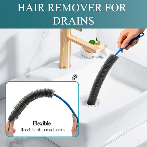 Go To All In One Dryer Vent Cleaner Brush And Lint Remover Kit With Flexible Extendable Handle For Dryer Vents, AC Coils, Refrigerator Coils, Dust Collectors, Condenser Units And More. Flexible black drain hair remover brush in white sink