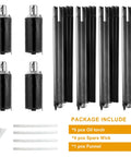 55 Inch Outdoor Oil Torch Lamps Four Pack Rustproof Stainless Steel Citronella Torches and accessories shown in package
