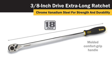 Heavy Duty Three Eighth Inch Drive 18 Inch Extra Long Ratchet With 36 Tooth Reversible Mechanism Chrome Vanadium Steel