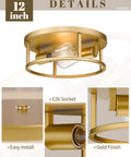 Gold Flush Mount Ceiling Light Fixture 12 Inch 2 Light Dimmable Modern Industrial Metal Fixture With Quick Install Dope Vibe details