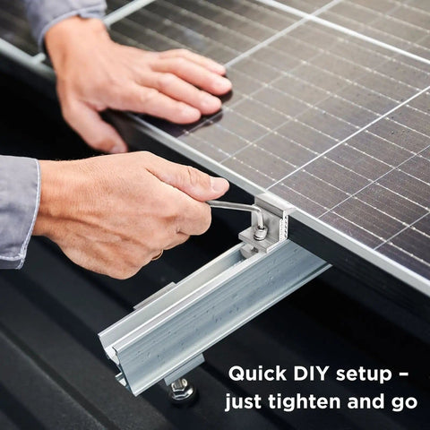Installing a 10 Pack Adjustable 35-50mm Solar Panel End Clamp Mounting Brackets In Anodized Aluminum Z Bracket Kit