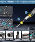 42 In 1 Magnetic Ratcheting Screwdriver Set For Electronics And Smart Home Repair With T Handle And Case demonstrating magnetic force and bit attachment