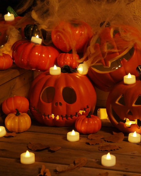 100 Pack Flameless LED Tea Lights Candles Battery Operated No Mess With 200 Hour Run Time Realistic Flicker for Halloween pumpkins