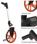 Slick Folding Measuring Wheel With Precision Mechanical Counter And Solid Brake, Counts Up To 9999 Plus Feet, rubber handle and 12.2 inch wheel.