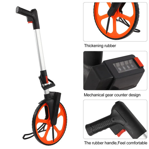 Generic Distance Measuring Wheel Sturdy Mechanical Counter with Brake and Return to Zero for Land Survey Work Nylon + PC + Aluminum Alloy side view with orange wheel