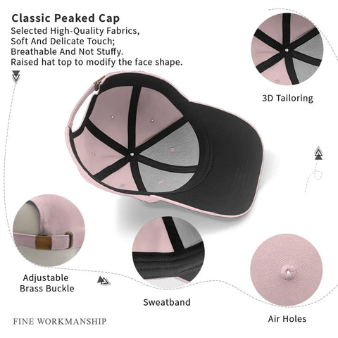 Omnia Vincit Pink Breathable Hat For Women with adjustable buckle, sweatband, and air holes shown in detail, perfect for casual wear.