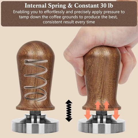51mm Espresso Tamper Set With 30 Lb Consistent Pressure, Spring Loaded Calibrated Tamper, Wooden Handle Detail