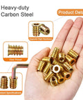 3/8-16 Hex Drive Wood Threaded Inserts 25mm Length Pack Of 50 For Furniture Making And Woodworking Repairs, heavy-duty metal nuts in hand