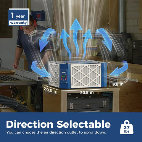 Heavy Duty Shop Air Filtration System Pulling 1350 CFM With A Killer 360 Degree Vortex Fan And Smart Timer Plus Remote Control For Woodworking Garage Dust Collection Rig, 27 lbs.