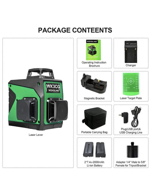 3x360 Rotary Laser Level With Green Beam Self Leveling One Horizontal And Two Vertical Planes 12 Line Layout package contents