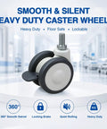 Real Smooth Roll 3 Inch Stem Caster Wheels With M12 Mount And Whisper Quiet Rubber Treads Heavy Duty Twin Wheel Casters For Care Beds Home Furniture on a display surface with locking feature.