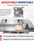 Gshshou Semi Automatic Right Angle Labeling Machine With Optical Sensor for fast packaging, featuring an adjustable stainless steel worktable.