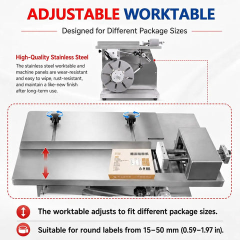 Gshshou Semi Automatic Right Angle Labeling Machine With Optical Sensor for fast packaging, featuring an adjustable stainless steel worktable.