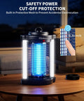 Outdoor Bug Zapper With Dual LED Lights For Mosquitoes And Flies, 4200V Electric Fly Trap on table with safety mesh highlighted