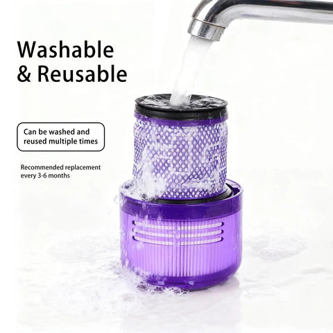 Water running over washable filter from 4 Pack Vacuum Filters Replacement Set For V11 Torque Drive V11 Animal V11 Complete V11 Extra V15 Detect And V15s Detect Submarine Replaces 970013-02 And 970013-03 Dope Filtration Kit For Cordless Vacuum Cleaners.