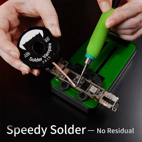 Pro Grade High Density Copper Solder Wick Braid For PCB Repair And Electronics Maintenance used on circuit board with soldering tool