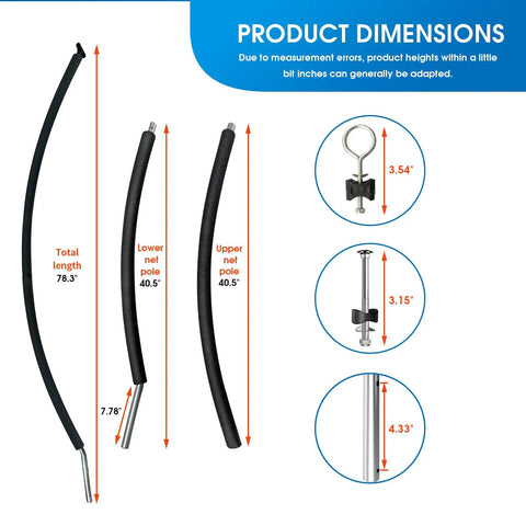 Product dimensions for the eight curved trampoline poles in Kick Your Backyard Fun Up A Notch With This Knockout Replacement Kit.