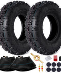Heavy Duty 4.10/3.50-6 Tire And Inner Tube Set For Lawn Mowers, Wheelbarrows, Go Karts with accessories displayed