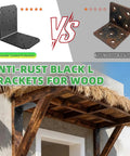 Heavy Duty L Bracket 6x6x5 90 Degree Pergola Bracket With Black Rustproof Coating installed on wooden pergola.