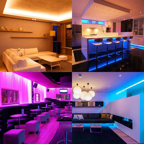 65.6 Foot Ultra Long RGB LED Strip Lights With Remote Control in living room, kitchen, bar, bedroom ambience, color changing