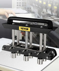 Front view of Three Station Edge Roller Bender for Sheet Metal Fabrication, 0-90 Degree Bends, adjustable heights, black and silver.