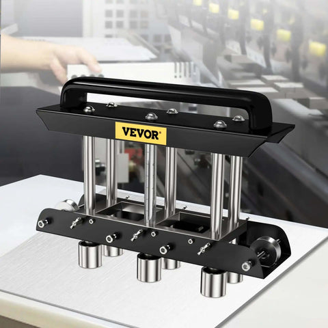 Front view of Three Station Edge Roller Bender for Sheet Metal Fabrication, 0-90 Degree Bends, adjustable heights, black and silver.