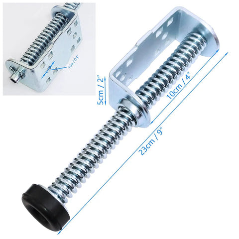 Pair Of Heavy Duty Garage Door Plunger Bumpers With Springs Left And Right For Opener System Parts Nine Inch Steel Construction For Durable Service Cable Protection And Smooth Quiet Opening close-up view