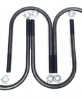 Trailer Axle U Bolts Kit 5/8 Inch x 5 Inch x 8-7/8 Inch Four Pack With Eight UBN-10C Coned Top Nuts For 10K Dexter General Duty Axles Replacement Hardware Heavy Duty, black steel U-bolts and nuts