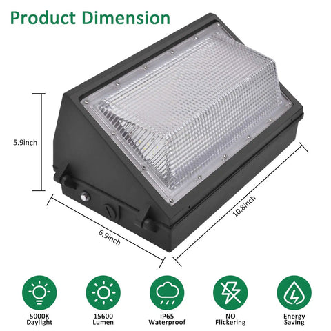 Super Bright 120W LED Wall Pack Light With Dusk To Dawn Photocell, 13000 Lumens, 5000K Daylight, IP65 Waterproof, 10.9x5.9x6.9 inches