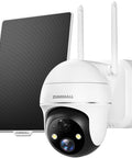 Solar Wireless Outdoor Security Camera With 360 Degree View 2K Color Night Vision 2 Way Talk PIR Motion Alerts installed on wall