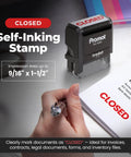 Self Inking Closed Rubber Stamp With Built In Ink Pad For Office Invoices And Paperwork Featuring No Sweat Quick Press Action, 9/16" x 1-1/2" size.
