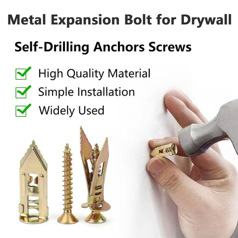 Self Drilling Drywall Anchors Kit With Screws For Hollow Walls No Drill Required Wall Hanging Set 60 Pieces in use.