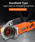 Heavy-Duty Electric Pipe Threader For One Half To 2 Inch Conduit With Integrated Hinge Wrench and Tapping Pack, handheld electric threading machine.