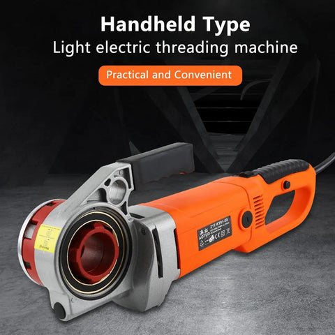 Heavy-Duty Electric Pipe Threader For One Half To 2 Inch Conduit With Integrated Hinge Wrench and Tapping Pack, handheld electric threading machine.