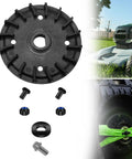 All In One Lawn Mower Blade Replacement Kit With Fan Bolts Nuts And Washers For Dual Blades Fits 21 Inch Mowers Compatible With LM2130SP LM2150SP And LM2160SP No Fuss Easy Install shown with black fan blade and hardware, close-up view